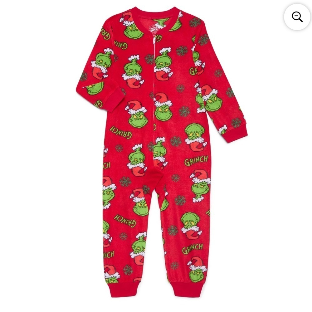 Grinch Pajama One Piece NEW Large 10/12 Christmas Red Dr. Seuss Full Zip
